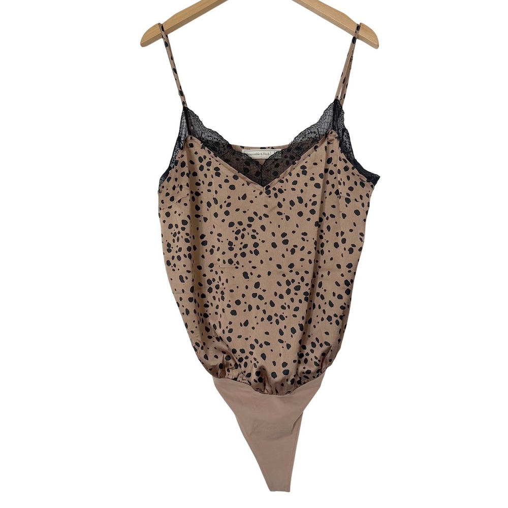 Abercrombie & Fitch Tan Bodysuit Animal Print Women Large Date Night Feminine